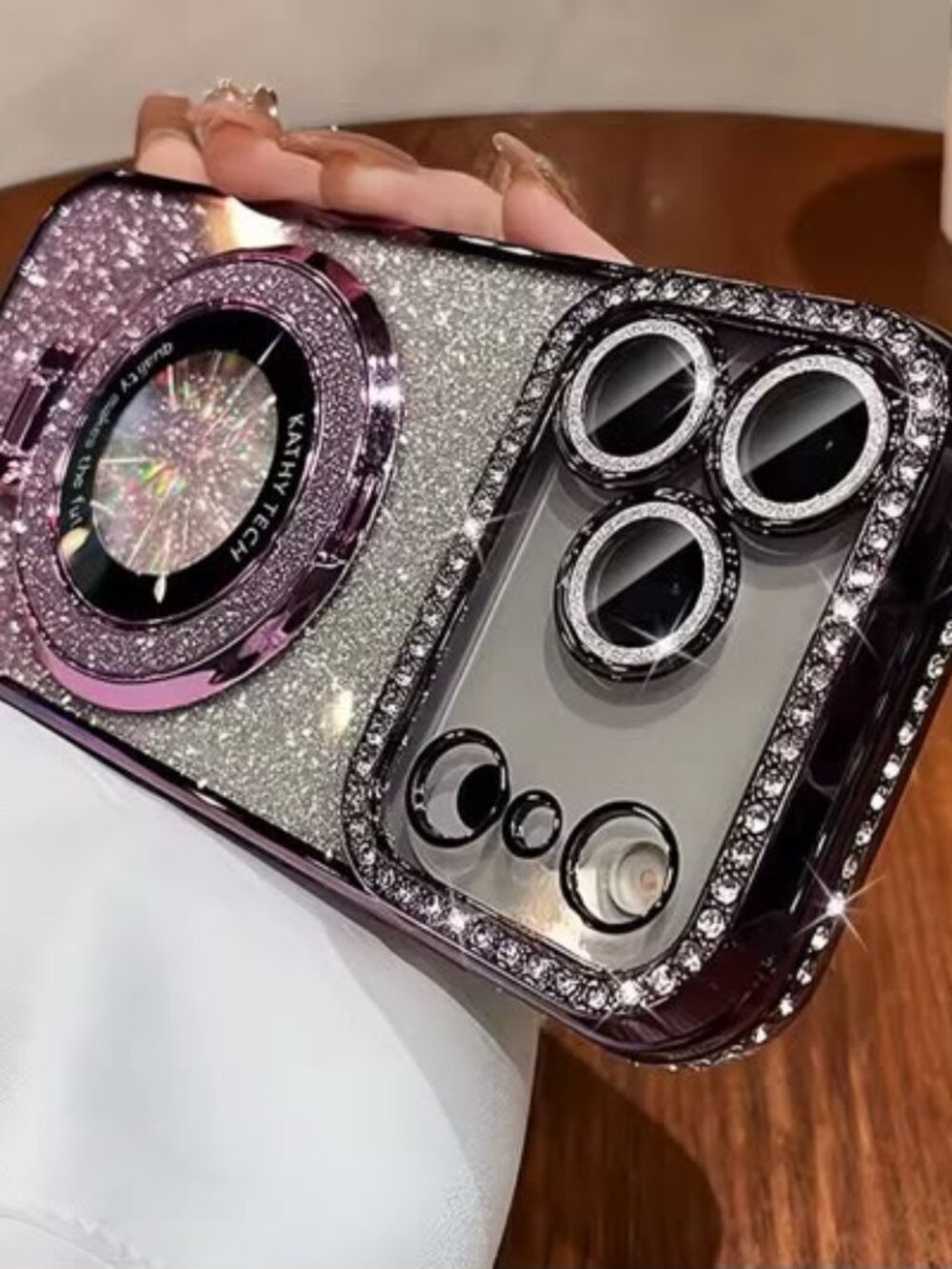 Luxury Glitter iPhone Case with Camera Lens Protection & Ring Stand